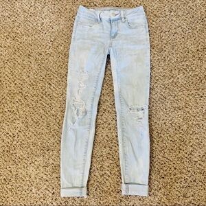 AMERICAN EAGLE light washed distressed jeans skinny high rise punk womens size 2